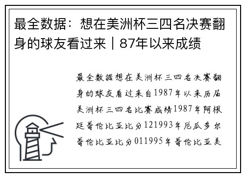 最全数据:想在美洲杯三四名决赛翻身的球友看过来|87年以来成绩